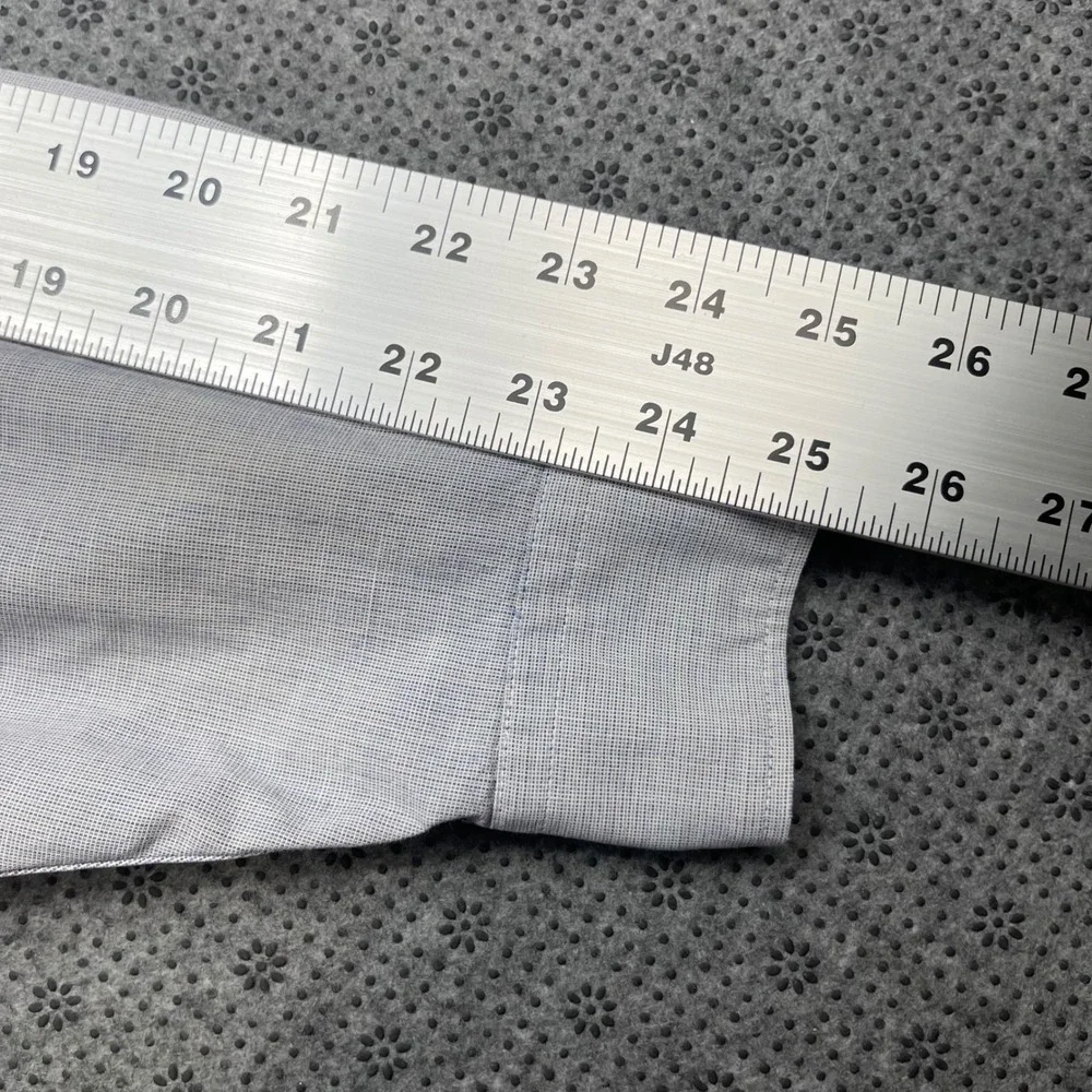 Y2K Abercrombie & Fitch Mens Band Collar Shirt Grey Micro Gingham Cotton Large L